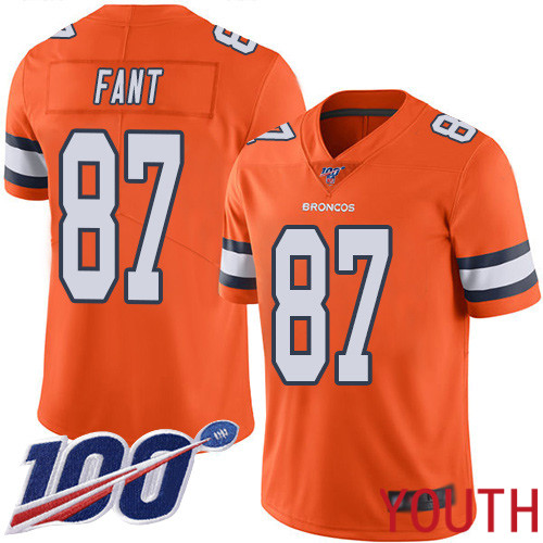 Youth Denver Broncos #87 Noah Fant Limited Orange Rush Vapor Untouchable 100th Season Football NFL Jersey